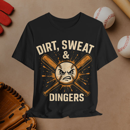 Dirt, Sweat & Dingers Baseball Tee — Funny Baseball Shirt