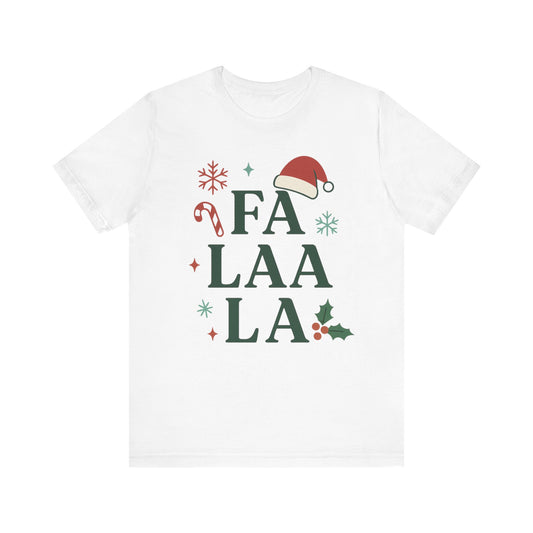 Fa La La Christmas T-Shirt — Festive Holiday Tee with Santa Hat & Candy Cane
