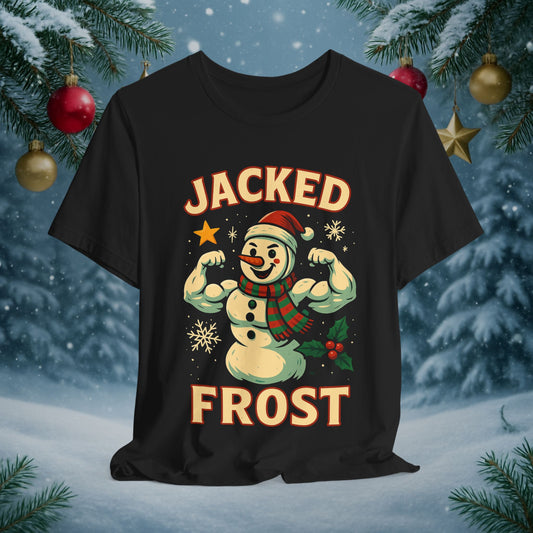 Jacked Frost Christmas T-Shirt – Funny Muscular Snowman Holiday Tee