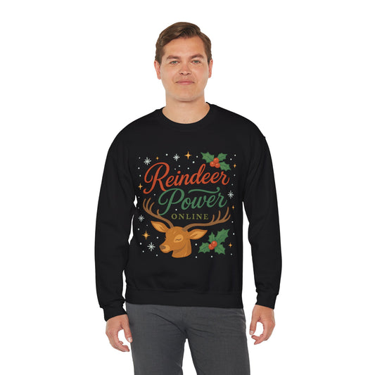 Reindeer Power Crewneck Sweatshirt — Retro Holiday Christmas Sweatshirt
