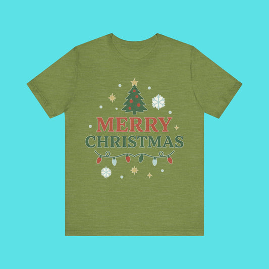 Merry Christmas Tee - Festive Tree & Lights Holiday T-Shirt