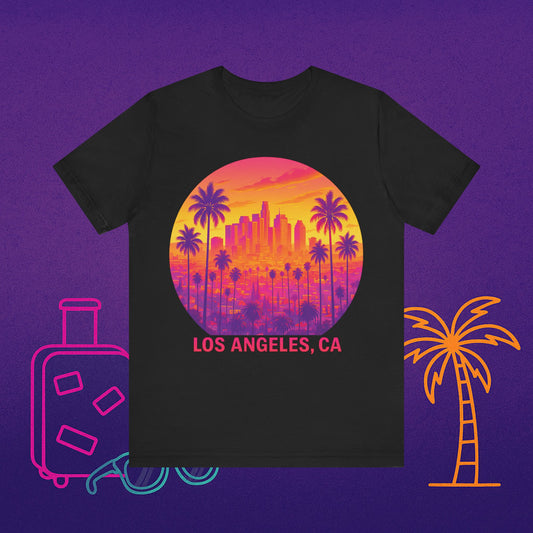 Los Angeles Sunset Palm Tee — 'Los Angeles, CA' Retro City Skyline T-Shirt