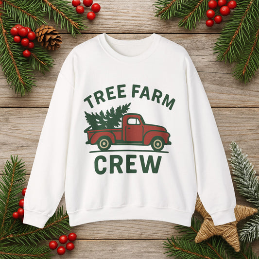Crewneck Sweatshirt - 'Tree Farm Crew' Vintage Truck Christmas Pullover