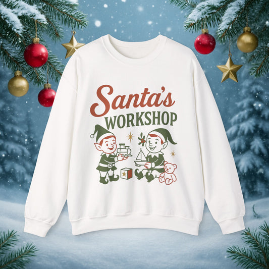 Santa's Workshop Sweatshirt — Cute Elf Holiday Crewneck