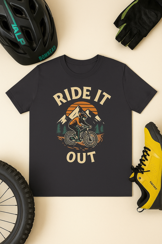 Ride It Out Mountain Biker T-Shirt — Vintage Sunset Cycling Tee