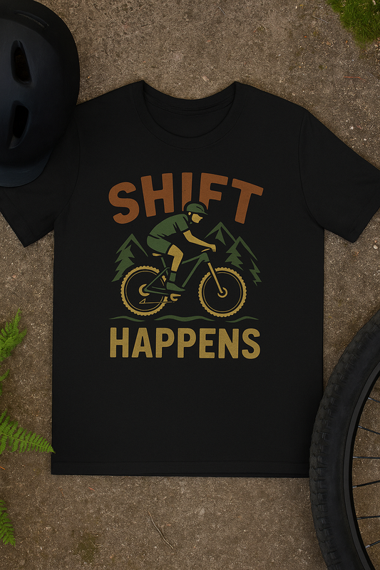 Mountain Biking Humor Tee - "Shift Happens"