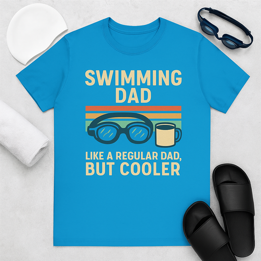 Swimming Dad T‑Shirt – "Like a Regular Dad, But Cooler" Retro Swim Goggles Tee