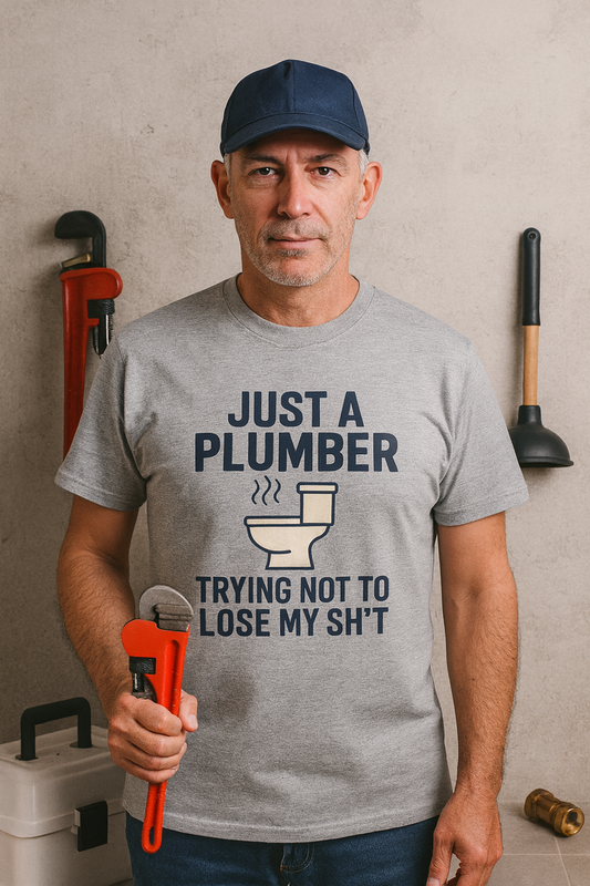 Plumber T-Shirt - "Just a Plumber Trying Not to Lose My Sh*t" Funny Tradesman Tee