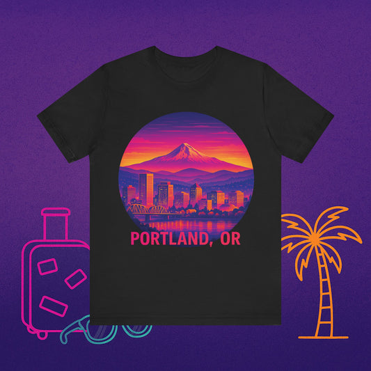 Portland Sunset Skyline T-Shirt — Retro Mt. Hood City Tee