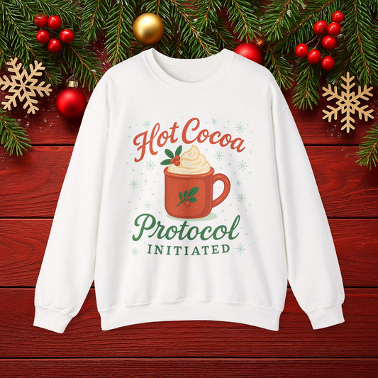 "Hot Cocoa Protocol Initiated" Holiday Crewneck