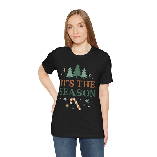 It's the Season Christmas Tee — Festive Candy Cane & Pine Tree Holiday Shirt