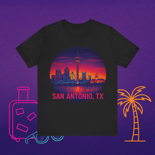 San Antonio Skyline T-Shirt — Retro Sunset Cityscape Tee