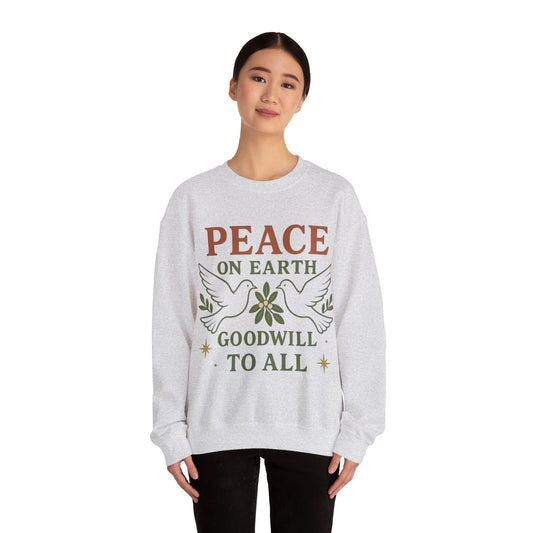 Peace on Earth Crewneck Sweatshirt — 'Peace on Earth, Goodwill to All' Holiday Pullover