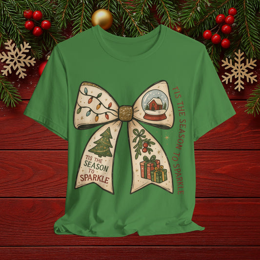 Christmas Bow T-Shirt — 'Tis the Season to Sparkle Holiday Tee