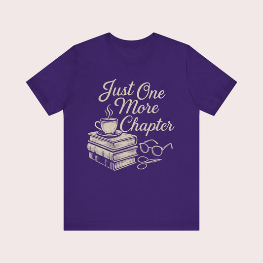 Just One More Chapter Tee — Vintage Book Lover T-Shirt with Coffee & Glasses