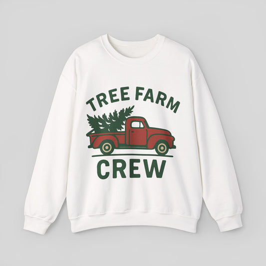 Crewneck Sweatshirt - 'Tree Farm Crew' Vintage Truck Christmas Pullover