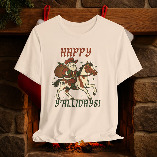 Y'allidays Santa Riding Horse Tee — Funny Western Christmas T‑Shirt