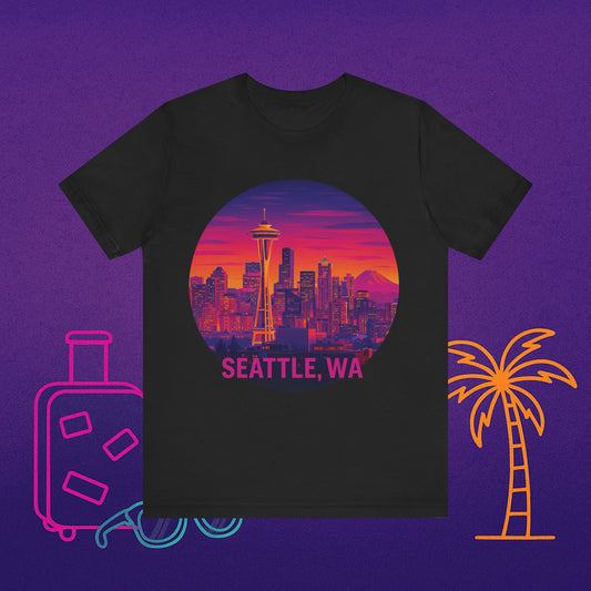 Seattle Sunset Skyline T-Shirt — Retro Vaporwave Seattle, WA Tee