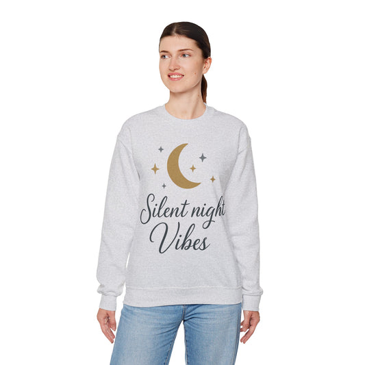 Silent Night Vibes Sweatshirt — Cozy Moon & Stars Holiday Crewneck